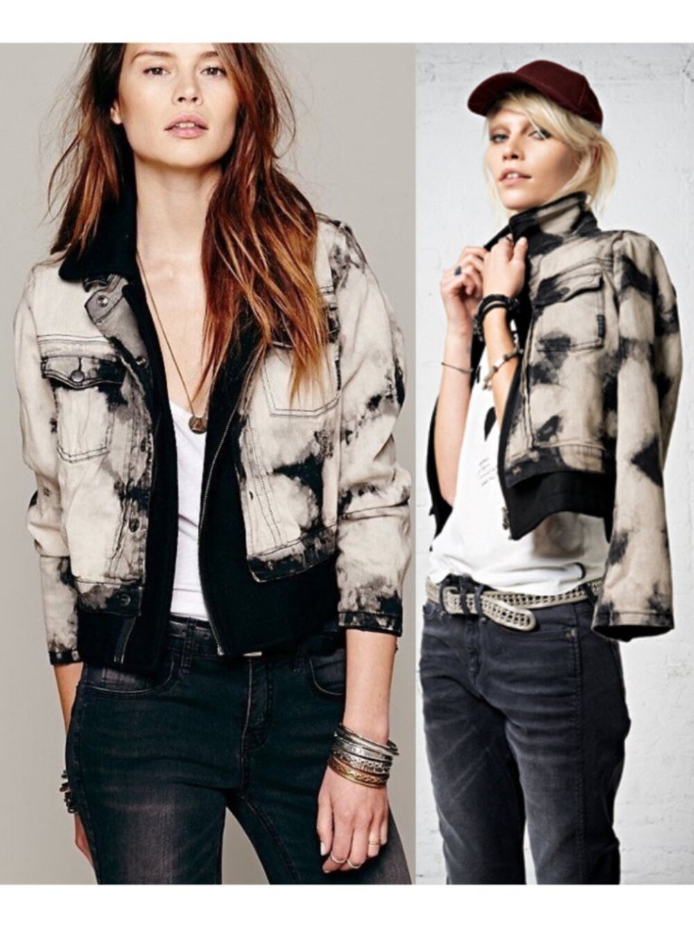 Maison Scotch Dyed Denim Wool Flannel Lined Short Biker Jacket